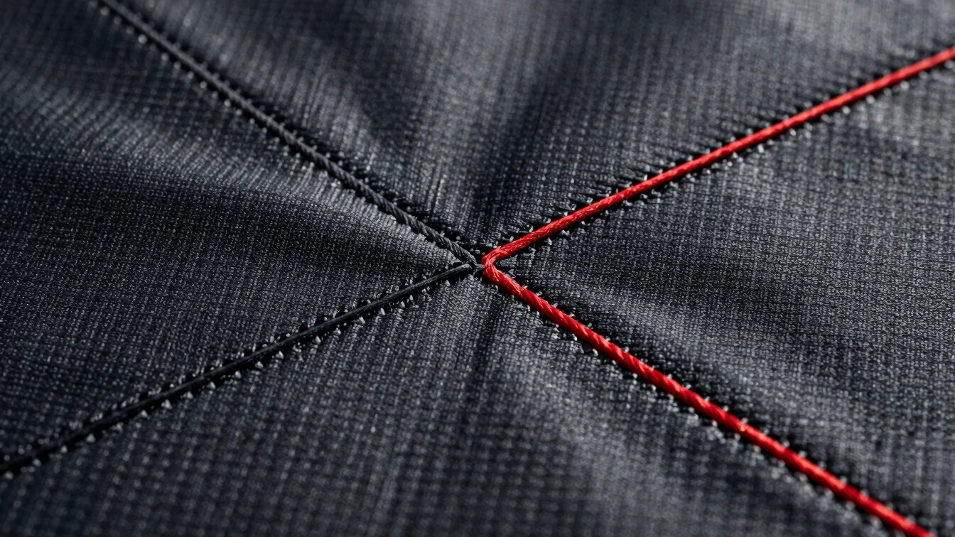 Macro photography of dark technical fabric weave under sharp dire